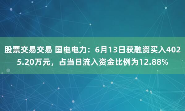 股票交易交易 国电电力：6月13日获融资买入4025.20万元，占当日流入资金比例为12.88%